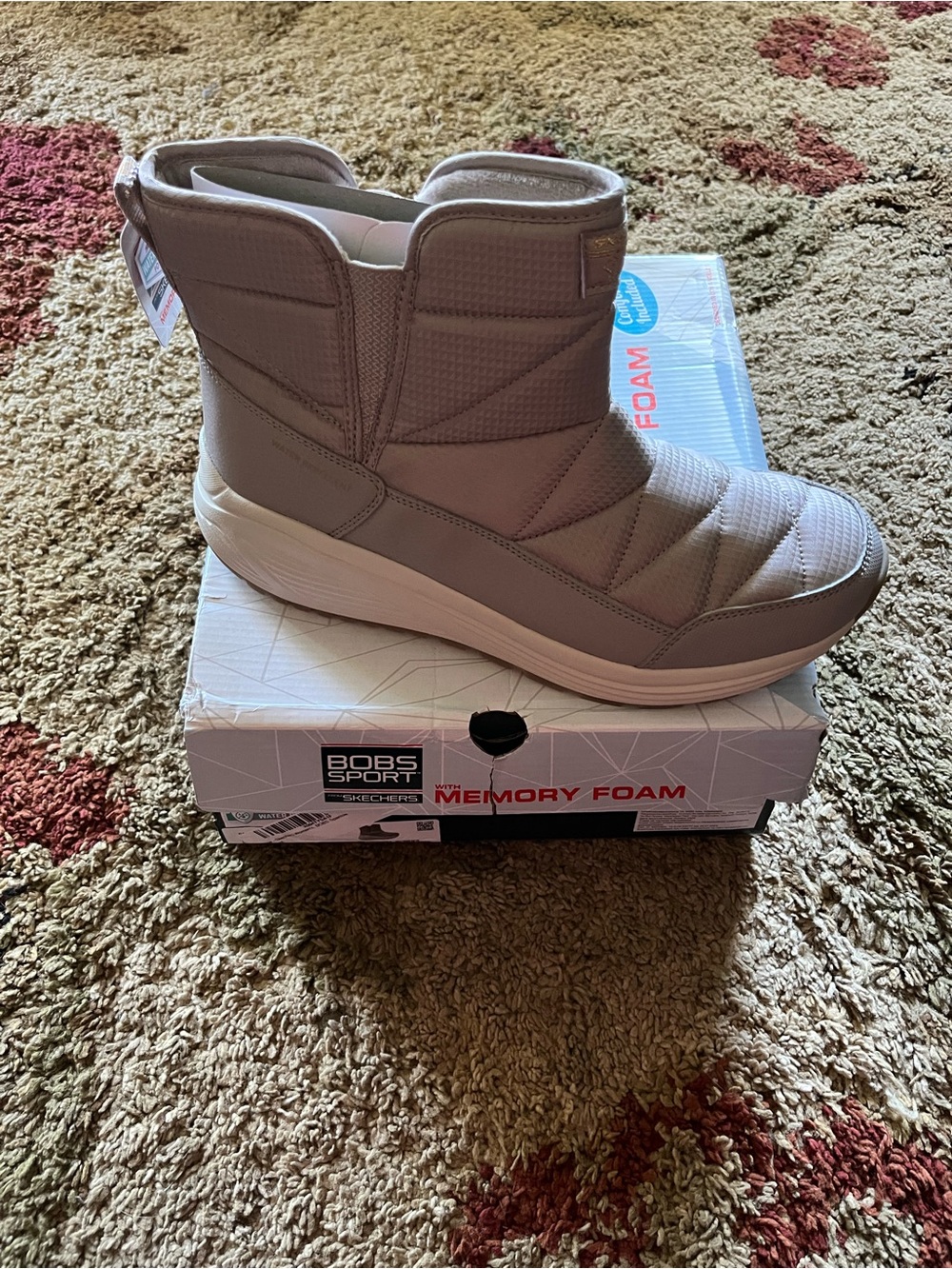 Skechers Kids Light Gray Quilted Slip-On Winter Boots